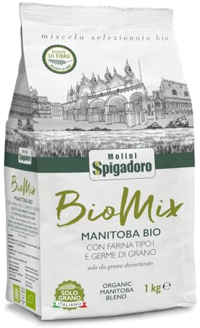 Molini Spigadoro Mix Manitoba Bio (1kg) miscela di farine tipo 1 da grano 100% Italiano Decorticato e germe di grano per pan brioche, croissant, panettone, e tutti i tipi di lievitati salati e dolci