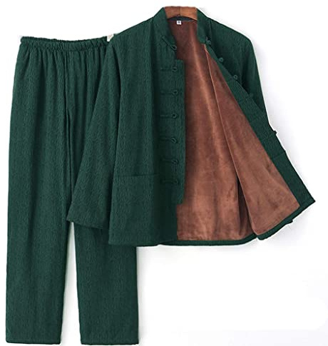 QPZK Herren-Kung-Fu-Jacke, langärmelig, Tai-Chi-Anzug, traditionelle chinesische Kleidung, Hemden, Tang-Anzug, Kampfsport-Uniformen, Hanfu-Hemd, Mantel, Flügel-Chun-Kleidung, grün, XX-Large