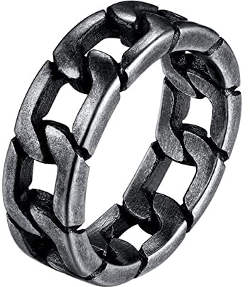 U7 Ringe Herren Massiv Panzerkette Kettenring Cuban Link Bandring 316L Edelstahl Fingerring Rock Rapper Ringe Modeschmuck Accessoire für Männer Jungen