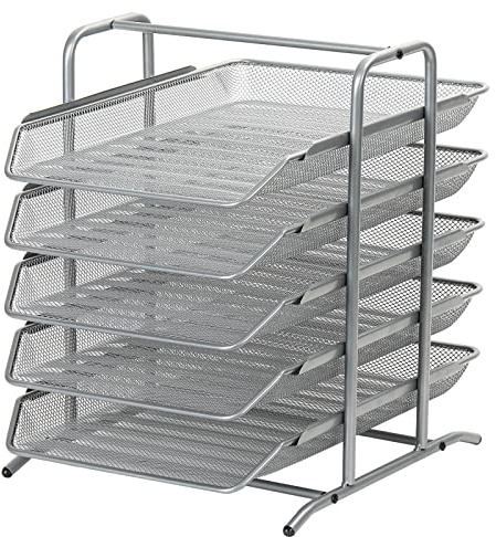 EasyPAG 5 Fächer A4 Metall Büro Schreibtisch Organizer Dokumentenhalter Aktenablage Zeitschriftenhalter Briefablage Papier Magazin Organisator,Silber