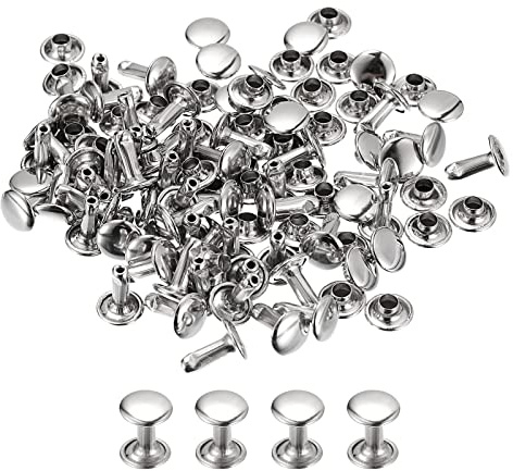 sourcing map 100 Sets Leder Nieten 8mm Doppelt Kappe Nieten 10mm Höhe Metall Nieten Runde Nieten Hohlnieten Niete für Leder Handwerk Reparatur DIY Geldbeutel Gürtel Taschen Schuhe Silber Ton