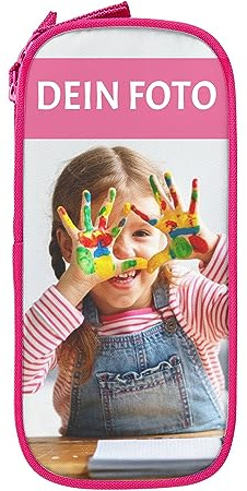 Personalisiertes Federmäppchen mit Foto, Stifttasche Selbst Gestalten mit Eigenem Bild und Text, Doppelschichtiges Schlampermäppchen aus Oxford-Gewebe, Geschenk für Kinder zur Schule, Rosa