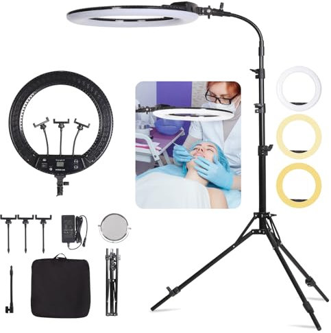 FEIFANTEAM 19-Inch LED Ring Light Kit with Phone Holder, LCD Display and Mirror for Studio Shooting, Live Streaming, Vlog, YouTube Video Shooting, Makeup and Beauty Lighting