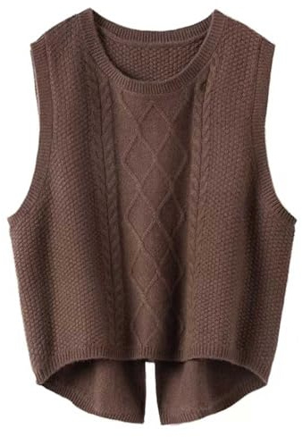KBOPLEMQ Gilet lavorato a maglia da donna senza maniche, maglione oversize, gilet pullover lavorato a maglia, canottiera gilet, casual, lana grigia a coste, girocollo, autunno inverno, caldo, cami