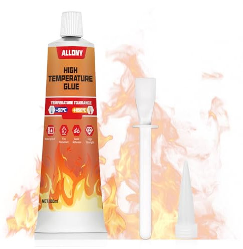 Allony 100ml Colla Alte Temperature, Silicone per Alte Temperature, Sigillante Alte Temperature, Adesivo Resistente al Calore Fino a 1000°C, Adatto Alle Come Forno, Fornelli, Ripiani