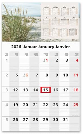 Timr 1 Monatskalender 2026 - Wandkalender 1 Monat mit Schieber - 49 cm Einmonatskalender zum eintragen I Kalender Motiv Dünen I tr324