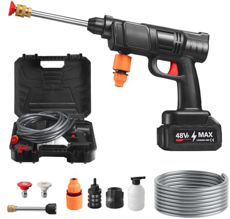 Qkbuza Lavadora a Presión Portátil, Lavadora Eléctrica Portátil Sin Cable, Pulverizador Manual con Manguera De 5m Limpiador Eléctrico para Patios Camiones Plantas