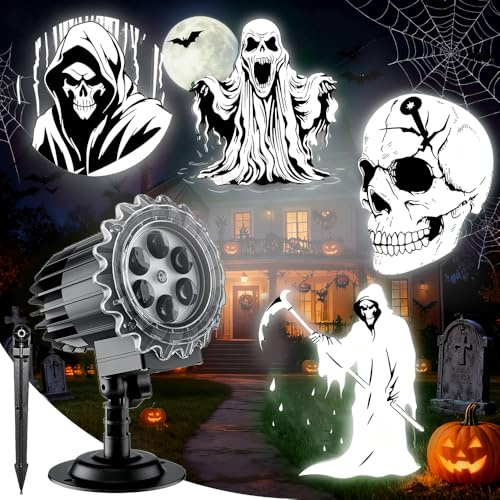 Halloween Deko Outdoor Projektor, 3D Dynamische Halloween Projektor, LED Projektionslampe Außen, 180°-Verstellung, Wasserdichte Beamer Deko für Wand Fenster Garten Hof Party