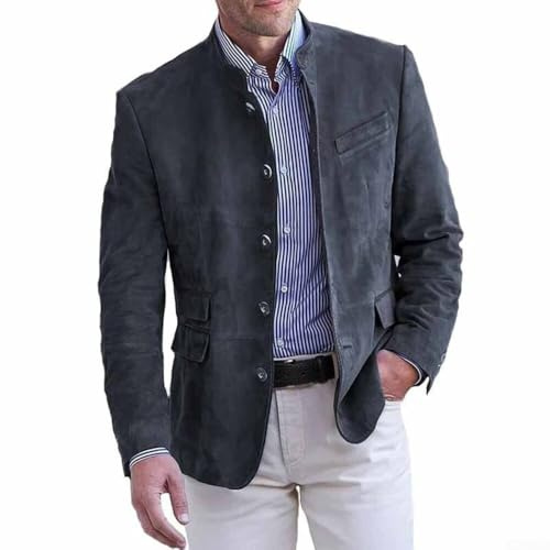 Chaqueta blazer casual de ante para hombre, abrigo de traje casual inteligente para otoño y primavera, chaqueta a medida para ropa de oficina de negocios (XL gris oscuro)