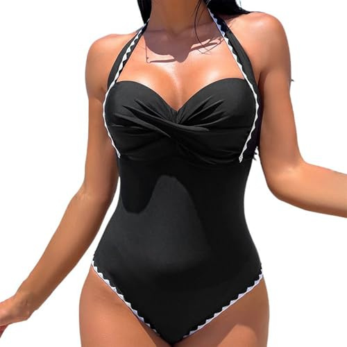 Maillot Bain Femme 1 Piece Rembourré Blocage des Couleurs Sexy Bikini Vintage Swimwear Rétro Élégant Maillot De Bain De Protection Solaire Été Plage Vacances