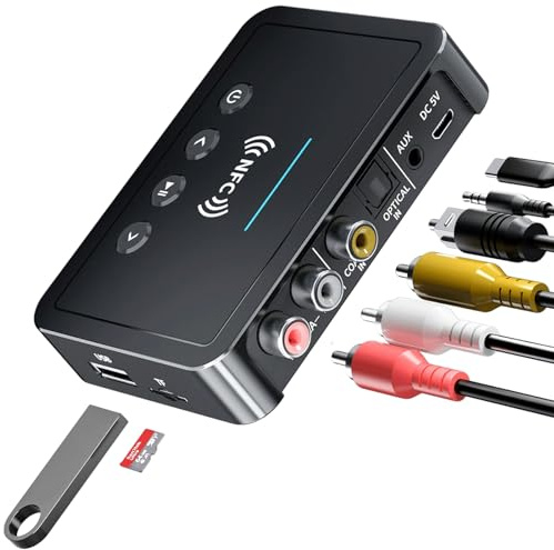 Bluetooth 5.4 Audio Adapter Sender Empfänger, 3-in-1 Bluetooth AUX Adapter mit Fernbedienung, für TV Stereoanlage, Audio Transmitter Receiver Empfänger für Verstärker Autoradio