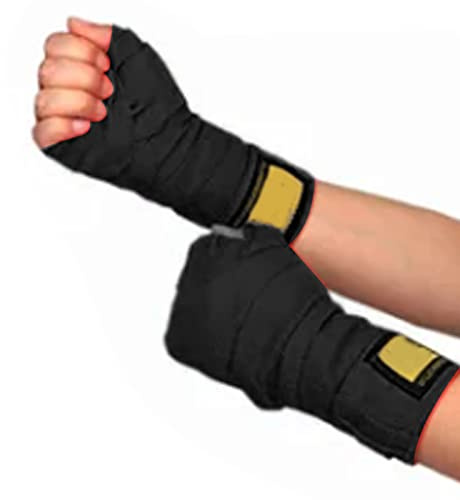 RASTKY Bende Elastiche per Kickboxing, Fasce per Mani per Combattimenti di Boxe, a Lunghezza Regolabile per Boxe Tailandese, Protezione in Cotone per Professionisti o Fan (Black)
