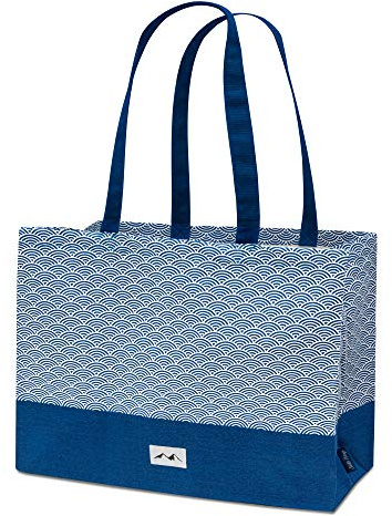 Santa Perago Blaue Welle Premium Jutebeutel Bedruckt - Große Einkaufstasche Aus 300gsm Canvas | Baumwoll Tragetasche Mit Langen Henkeln | Damen Tote Bag Stofftasche & XXL Baumwolltasche
