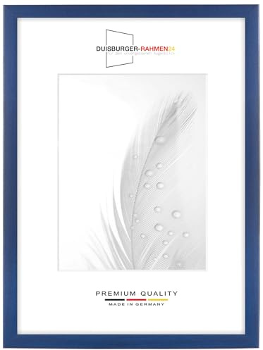 DR24 30x40 Bilderrahmen (Dunkelblau) nach Maß, 35 mm breiter MDF Holzrahmen inkl. entspiegelter Anti-Reflex Kunstglasscheibe, stabiler Rückwand, Biegestiften und Aufhängern