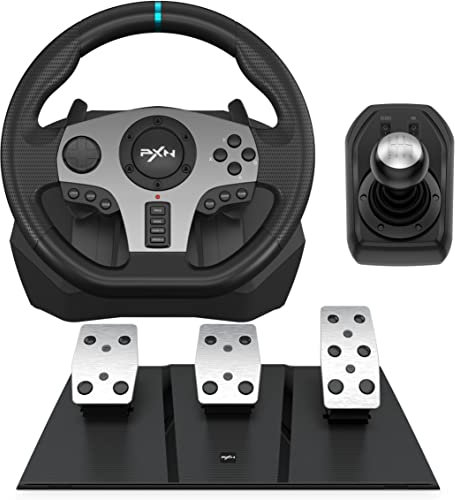 PXN V9 Gaming Lenkrad mit Pedalen und Schaltung - Lenkrad PC, 270&900 Grad, Tool-App, Vibrationsrückmeldung, Schaltwippen - für PC, Xbox, PS4, und PS3