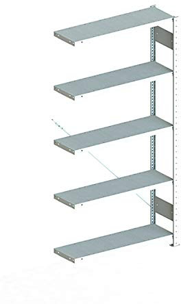 Meta Anbauregal - Zum Ausbau eines Lagerregales - 5 Böden - Farbe Silber - 200 x 100 cm - 30 cm tief