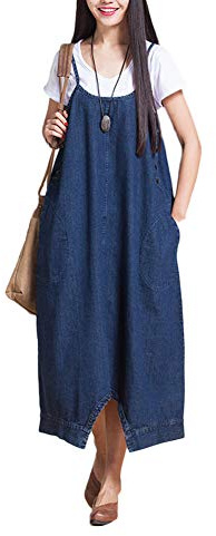 Mujer Peto Vestidos Vaqueros Peto Falda Moda Vaquero Mono Suelto Overalls Jumpsuit Casual Overoles de Mezclilla Peto Vaquero Sin Mangas Denim Vestidos de Tirantes Bolsillos,Dos Formas de Llevar M