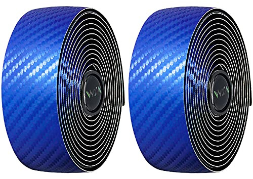 VXM Bicycle Handlebar Tape, Carbon Fiber PU&EVA Road Bike Bar Tape Non-Slip Cycling Handle Wraps for Mountain Bike 2 Rolls per Set (Blue)