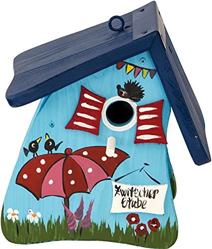 Vogelvilla bunt handbemalt Nistkasten Gartendekoration mit Dachblech wetterfest UV-beständig (blau)