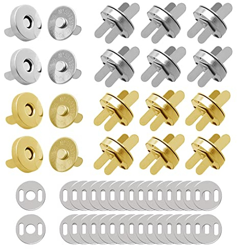 Lot de 16 boutons-pression magnétiques (14 mm), fermoirs magnétiques en métal pour sacs à main, vêtements, cuir, couture, loisirs créatifs, doré et argenté