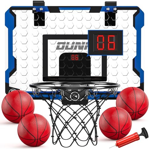 TEMI basketkorg inomhus, mini basketkorg med 4 bollar, över dörren basketkorg för barn och vuxna, basketleksak för pojkar flickor ålder 3 4 5 6 7 8 9 10 11 12