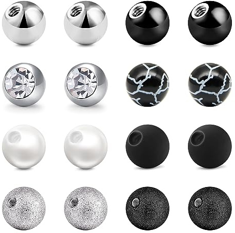 Mayhoop 14g 16g Piercing Bolas 1.6mm 1.2mm Acero Inoxidable Juego de Bolas de Repuesto 3/5/8mm para Piercing Joyería Plata Negro Oro