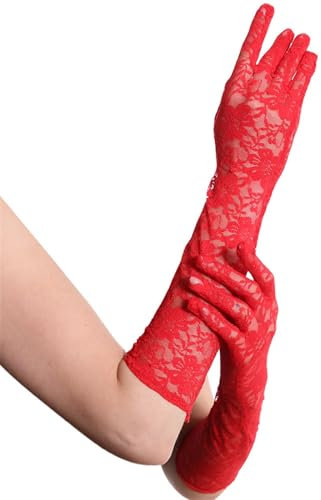 SePkus Brauthandschuhe, Sommer-Spitzenhandschuhe, Lange Handschuhe, Outdoor-Brauthandschuhe für Hochzeit (rot, 44 x 10 cm)