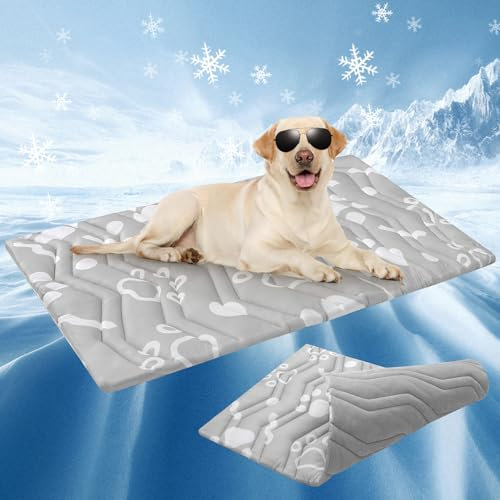 BEAUTYZOO Kühlmatte für Hunde, extragroß, wendbar, selbstkühlende Matte für Hunde, dicke Haustier-Eiskühlmatte, Decke für Sommerhütte, Sofa, Bett, Boden, Autositz, maschinenwaschbar und faltbar, 150 x