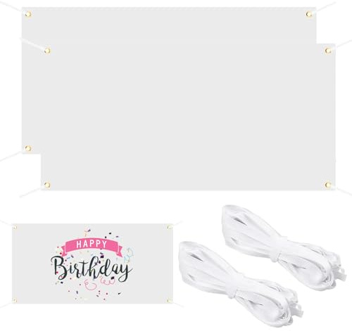 MIPIACE 2 Set 120x60cm Blanko Banner Leeres Banner Weiß mit ösen Polyester Banners Selbst Gestalten mit 10m Hängendem Seil für Geburtstag Jugendweihe DIY Painting Outdoor Bussiness Aktivitäten Display