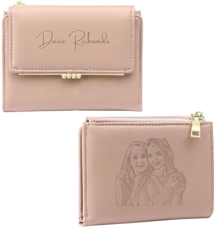 Damen Geldbörse Personalisierte Brieftaschemit Namen und Foto Geldbörse mit Münzfach Karteninhaber Frauen Geschenk für Frauen Geburtstage Weihnachten (Rosa)