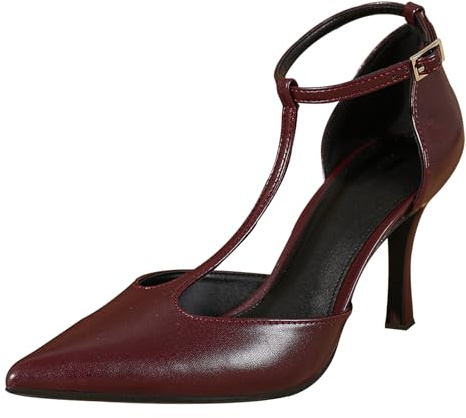 Vinröd T-rem D'Orsay pumps, 8,5 cm stilettklack – bröllop och cocktailpartyskor, Vinröd, 35.5 EU
