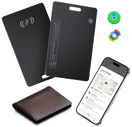 Carte Traceur de Portefeuille, Carte Tracker pour Apple & Android - 2 Pack | Rechargeable Wallet Tracker Carte Localisation pour Portefeuille Valises, Compatible avec Apple Find My et Google's Find Hub