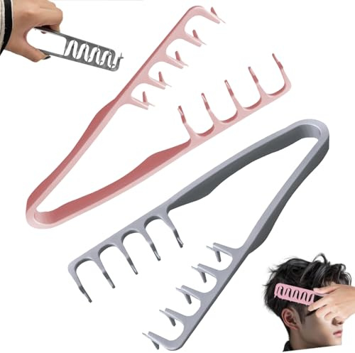 Volumizing Texture Comb, Wide-Tooth Styling Comb for Curls & Bangs, Fluffy Textured Hair Comb for Women & Men, 2PCS Grey and Pink