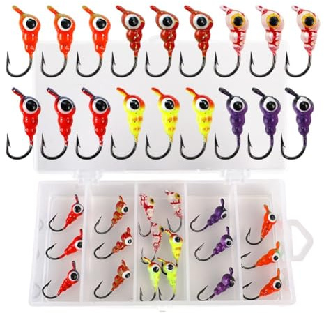 Gettimore Juego de 18 señuelos de pesca con mosca con revestimiento que brilla en la oscuridad y ojos 3D para lucio Panfish, gancho de acero al carbono, 17 mm