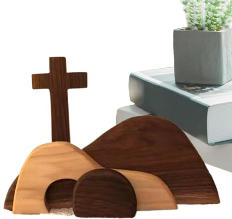 Vassoio per la tomba di Gesù, decorazione a forma di croce, tomba di Gesù, scena pasquale e croce, kit di rilegatura per vassoio pasquale, decorazione a più livelli con simbolo in legno, adatto per