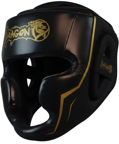 Dragon do 11748-P Legacy Schwarz Black Kopfschutz für Kickboxen, Kampfsport MMA Training Hochwertiges Kunstleder Kopfschützer für Sparring, Boxen, Muay Thai, Karate und Taekwondo Professioneller