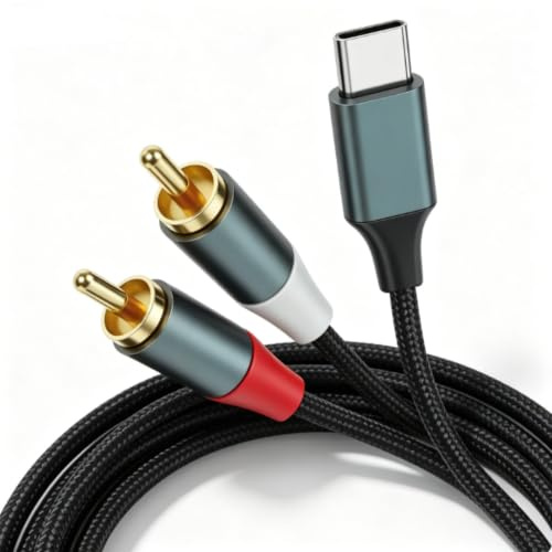 GVTCO 1M Câble 2RCA USB C Audio Stéréo Adaptateur Type C Mâle vers 2RCA | Numérique Audio Câble Pour iPhone/17/16/15 Samsung Galaxy Xiaomi iPad Huawei Home Cinéma Amplificateur Enceinte HDTV etc