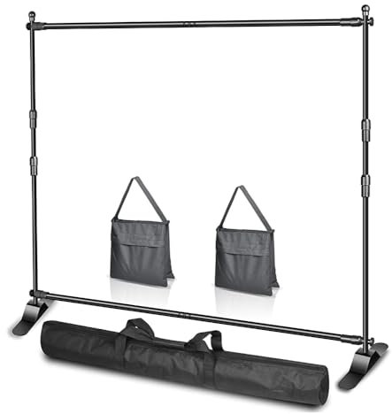EMART Support Toile de Fond Photo 3 x 2,4 m, Banner Stand Réglable avec 2 Sacs de Sable et Paquet de Transport pour Studio, Portrait et Photographie de Produits