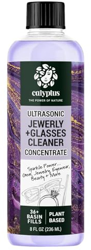 Calyptus Ultrasonic Cleaning Solution for Jewelry and Eyeglasses, Concentrated 100% Natural, Non-Toxic and Safe, Plant Derived, Safe for Coated Lenses, 36 Basin Refills, 8 oz