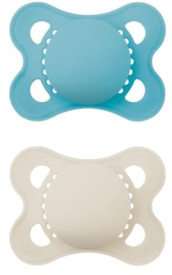 MAM Juego de 2 chupetes originales para bebés respetuosos con los dientes hechos de materiales sostenibles y orgánicos renovables, tetina de silicona MAM SkinSoft, con caja para chupetes, 0-6 meses,