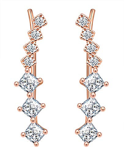 Kvinnors flickor sterling silver örhängen, glänsande öra manschett inlagd zirkon, silver och roséguld, elegant, present till födelsedag, alla hjärtans dag och jul, Sterlingsilver, Kubisk zirkonia