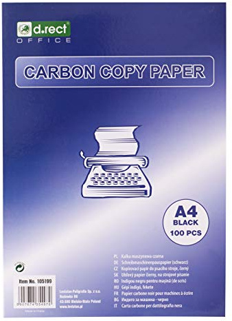 D.RECT - Lot de 100 feuilles de papier carbone pour machine à écrire - Format A4 - Noir