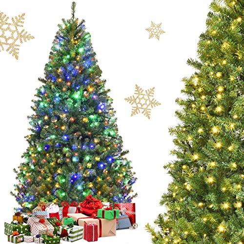 RELAX4LIFE 180 cm Künstlicher Weihnachtsbaum mit Beleuchtung, Tannenbaum mit 11 Lichtmodi & 5 Farbwechsel, 1000 Zweigspitzen, Metallständer, klappbarer Christbaum für Zuhause, Büro, Geschäften, Grün