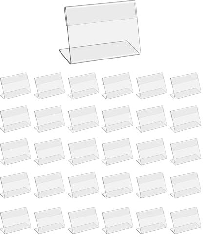 testyu 30 Piezas Expositor Metacrilato Transparente, 6 x 4 cm Porta Precios Transparente, Soporte de Sobremesa para Oficina Tienda Supermercado Promociones Restaurantes Transparente