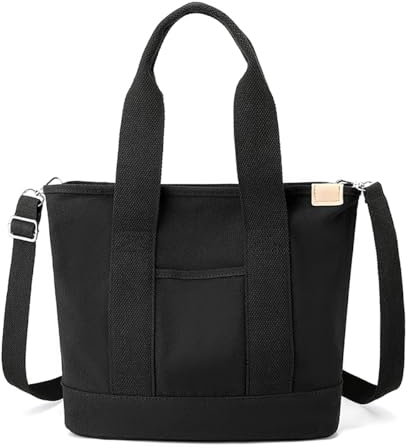 Canvas Tragetaschen für Damen große Tote Bag Umhängetaschen Hob Handtaschen Schultertasche Shopper mit mehreren Taschen und Reißverschluss (Schwarz)