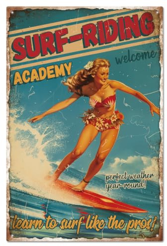 GLOBLELAND Targa In Metallo Vintage Pin Up Lady 12x8 Pollici Retro Sea Surf Divertente per Porta Della Stanza di Latta Targhe In Grotta Targa Artistica Poster Decorazione Da Parete per Bar