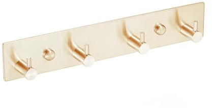 QNIIAED Coat Hooks Wall Mounted,Multipurpose Modern Stainless Steel Screw in Door Hook Metal Heavy Duty Coat Rack Row of Hook Hanger Towel Robe Clothes Hat Hook for Bathroom（(Brushed Gold 4 Hooks）
