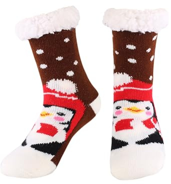 HERYEBING Chaussettes Thermiques Pour Enfants Douces Et Confortables En Polaire - Chaussettes De Sol Pour Enfants, Chaussette Bebe Antidérapantes D'automne Et D'hiver Marron - Manchot