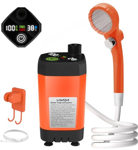 Ailgely Campingdusche Tragbare, [6000mAh] Camping Dusche mit mit Pumpe und Temperaturanzeige, Camping Dusche Outdoor Set mit Tauchpumpe für Camp, Outdoor, Wandern, Autowaschen, Haustier
