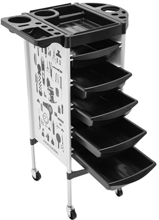 Carrello da parrucchiere con 5 ruote estraibili da salone di bellezza con ruote SPA per barbiere, spa, salone di bellezza (Bianco, 5 cassetti)